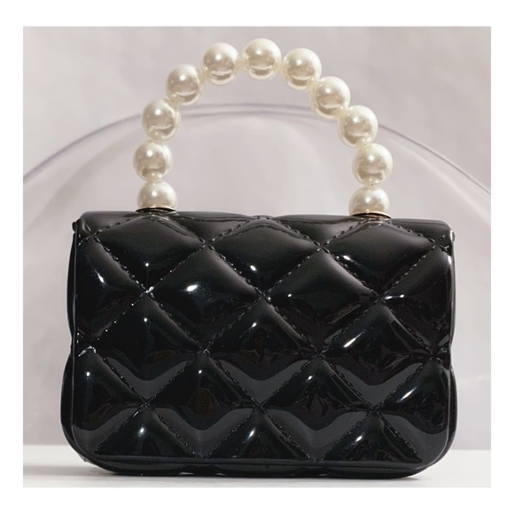 NWOT NORDSTROM RACK Faux Pearl Handle Quilted Black Jelly Mini Crossbody Bag - Picture 9 of 11